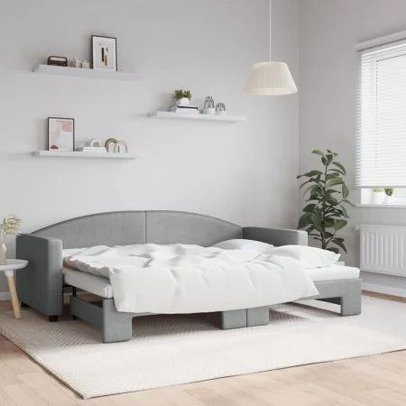 Trundle sofa bed light gray fabric 80x200 cm by vidaXL, Beds and slatted bases - Ref: Foro24-3197183, Price: 246,09 €, Discou...