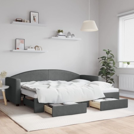 Sofá cama nido con cajones tela gris oscuro 80x200 cm de vidaXL, Camas y somieres - Ref: Foro24-3197220, Precio: 292,52 €, De...