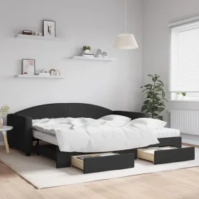 Trundle sofa bed with drawers black fabric 100x200 cm by vidaXL, Beds and slatted bases - Ref: Foro24-3197249, Price: 471,51 ...