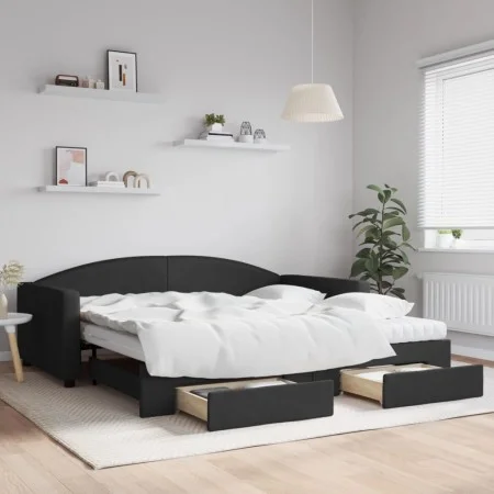 Trundle sofa bed with drawers black fabric 100x200 cm by vidaXL, Beds and slatted bases - Ref: Foro24-3197249, Price: 471,51 ...