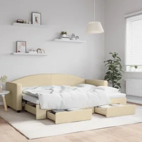 Trundle sofa bed with drawers cream fabric 80x200 cm by vidaXL, Beds and slatted bases - Ref: Foro24-3197223, Price: 285,02 €...