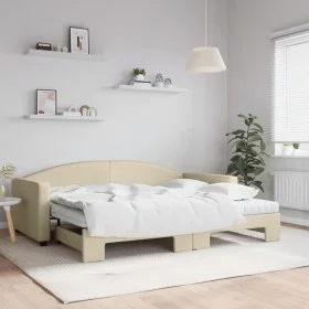 Trundle sofa bed with cream fabric mattress 90x200 cm by vidaXL, Beds and slatted bases - Ref: Foro24-3197210, Price: 444,60 ...
