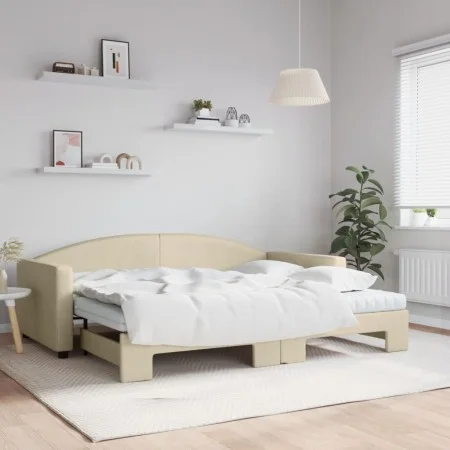 Trundle sofa bed with cream fabric mattress 90x200 cm by vidaXL, Beds and slatted bases - Ref: Foro24-3197210, Price: 444,60 ...