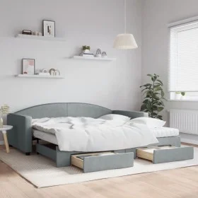 Trundle sofa bed with drawers light gray fabric 100x200 cm by vidaXL, Beds and slatted bases - Ref: Foro24-3197247, Price: 47...