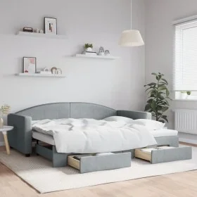 Trundle sofa bed with drawers light gray fabric 90x200 cm by vidaXL, Beds and slatted bases - Ref: Foro24-3197224, Price: 291...