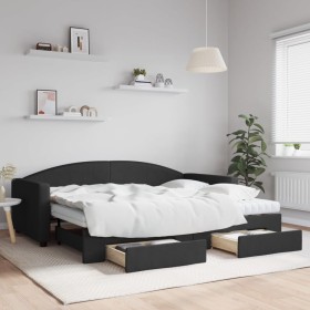 Trundle sofa bed with drawers black fabric 90x200 cm by vidaXL, Beds and slatted bases - Ref: Foro24-3197244, Price: 481,46 €...