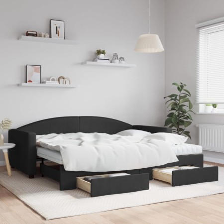 Sofá cama nido con cajones tela negro 90x200 cm de vidaXL, Camas y somieres - Ref: Foro24-3197244, Precio: 478,14 €, Descuent...