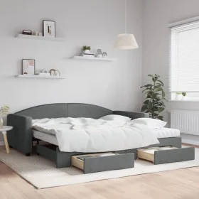Trundle sofa bed with drawers dark gray fabric 100x200 cm by vidaXL, Beds and slatted bases - Ref: Foro24-3197248, Price: 470...