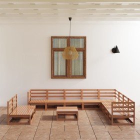 Muebles de jardín 11 piezas marrón miel madera maciza de pino Muebles de jardín 11 piezas marrón miel madera maciza de pino