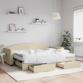 Trundle sofa bed with drawers cream fabric 90x200 cm by vidaXL, Beds and slatted bases - Ref: Foro24-3197246, Price: 479,85 €...