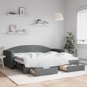 Sofá cama nido con cajones tela gris oscuro 90x200 cm de vidaXL, Camas y somieres - Ref: Foro24-3197225, Precio: 277,60 €, De...