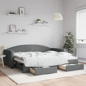 Trundle sofa bed with drawers dark gray fabric 90x200 cm by vidaXL, Beds and slatted bases - Ref: Foro24-3197225, Price: 291,...