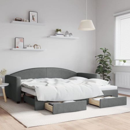 Ausziehbares Schlafsofa mit Schubladen aus dunkelgrauem Stoff, 90 x 200 cm von vidaXL, Betten und Lattenroste - Ref: Foro24-3...