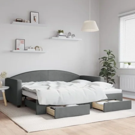 Trundle sofa bed with drawers dark gray fabric 90x200 cm by vidaXL, Beds and slatted bases - Ref: Foro24-3197225, Price: 291,...