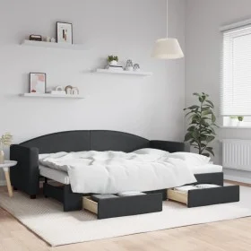 Trundle sofa bed with drawers black fabric 80x200 cm by vidaXL, Beds and slatted bases - Ref: Foro24-3197221, Price: 286,76 €...