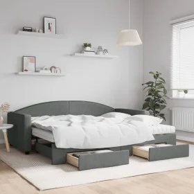 Trundle sofa bed with drawers dark gray fabric 90x200 cm by vidaXL, Beds and slatted bases - Ref: Foro24-3197243, Price: 482,...