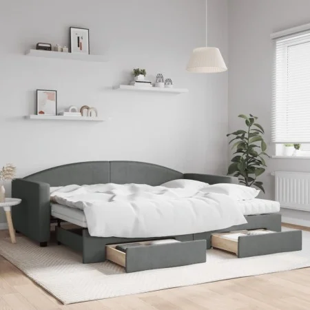 Sofá cama nido con cajones tela gris oscuro 90x200 cm de vidaXL, Camas y somieres - Ref: Foro24-3197243, Precio: 481,79 €, De...