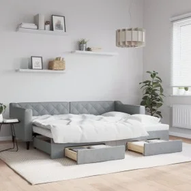Trundle sofa bed with drawers light gray fabric 80x200 cm by vidaXL, Beds and slatted bases - Ref: Foro24-3197457, Price: 286...