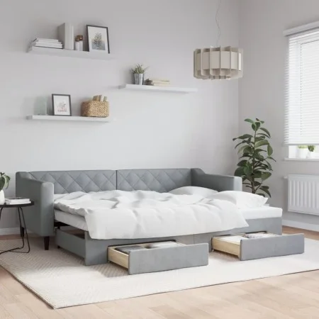 Trundle sofa bed with drawers light gray fabric 80x200 cm by vidaXL, Beds and slatted bases - Ref: Foro24-3197457, Price: 286...