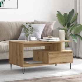 Mesa de centro madera de ingeniería roble artisan 90x49x45 cm en Mesas de centro | Comprar online en Foro24