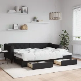 Trundle sofa bed with drawers black fabric 80x200 cm by vidaXL, Beds and slatted bases - Ref: Foro24-3197459, Price: 283,75 €...