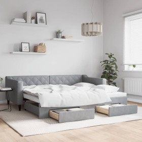 Trundle sofa bed with drawers light gray fabric 90x200 cm by vidaXL, Beds and slatted bases - Ref: Foro24-3197462, Price: 289...
