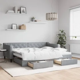 Trundle sofa bed with drawers light gray fabric 90x200 cm by vidaXL, Beds and slatted bases - Ref: Foro24-3197462, Price: 291...