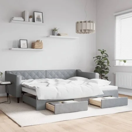 Trundle sofa bed with drawers light gray fabric 90x200 cm by vidaXL, Beds and slatted bases - Ref: Foro24-3197462, Price: 291...