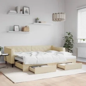 Trundle sofa bed with drawers cream fabric 80x200 cm by vidaXL, Beds and slatted bases - Ref: Foro24-3197461, Price: 285,56 €...
