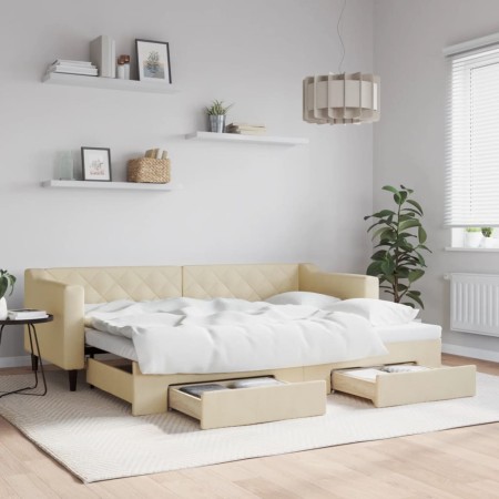 Sofá cama nido con cajones tela color crema 80x200 cm de vidaXL, Camas y somieres - Ref: Foro24-3197461, Precio: 289,69 €, De...