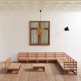 Muebles de jardín 12 piezas marrón miel madera maciza de pino Muebles de jardín 12 piezas marrón miel madera maciza de pino