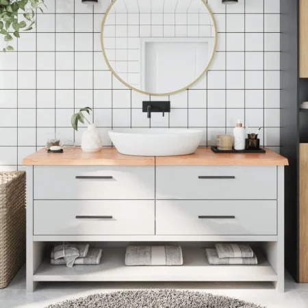 Massive Eichenholz-Badezimmer-Arbeitsplatte, hellbraun behandelt, 160x50x(2-4)cm. von vidaXL, Arbeitsplatten - Ref: Foro24-31...