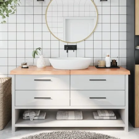 Encimera baño madera maciza tratada marrón claro 160x60x(2-6)cm de vidaXL, Encimeras - Ref: Foro24-3156160, Precio: 148,43 €,...