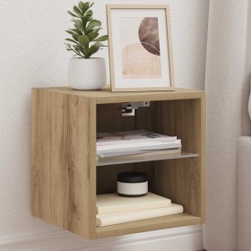 Mueble de TV de pared con luces LED roble artisian 30x28,5x30cm