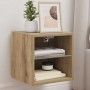 Mueble de TV de pared con luces LED roble artisian 30x28,5x30cm