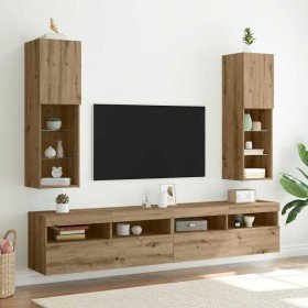 Muebles TV con luces LED 2 uds roble artesanal 30,5x30x102 cm en Muebles TV | Comprar online en Foro24
