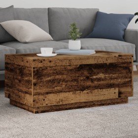 Mesa de centro con luces LED madera envejecida 90x50x40 cm