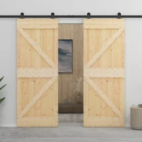 Schiebetür mit Beschlägen aus massivem Kiefernholz 100x210 cm von vidaXL, Türen - Ref: Foro24-3057598, Preis: 481,30 €, Rabat...