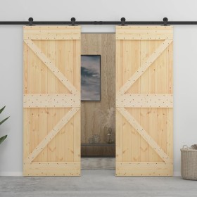 Puerta corredera con herrajes madera maciza de pino 90x210 cm