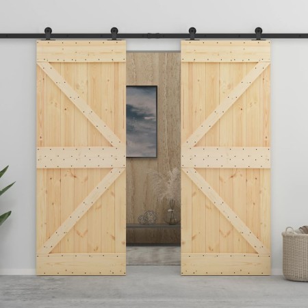 Sliding door with solid pine wood hardware 90x210 cm by vidaXL, Doors - Ref: Foro24-3057593, Price: 370,26 €, Discount: %