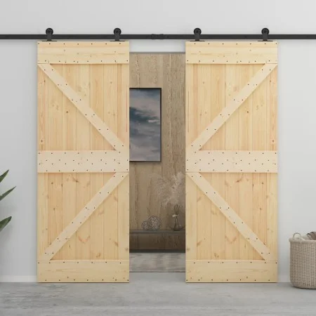 Sliding door with solid pine wood hardware 90x210 cm by vidaXL, Doors - Ref: Foro24-3057593, Price: 385,55 €, Discount: %