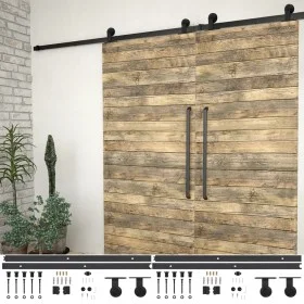 Black steel sliding door hardware kit 2 units 200 cm by vidaXL, doorframes - Ref: Foro24-3059843, Price: 128,38 €, Discount: %