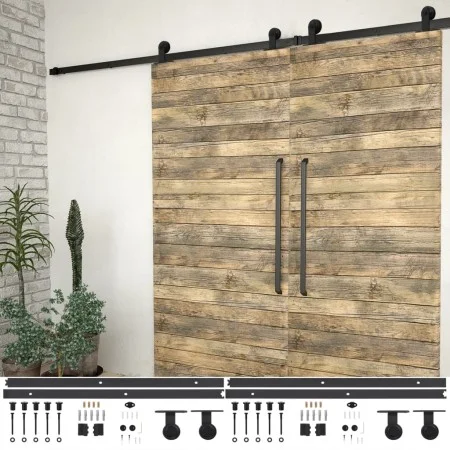 Black steel sliding door hardware kit 2 units 200 cm by vidaXL, doorframes - Ref: Foro24-3059843, Price: 128,38 €, Discount: %