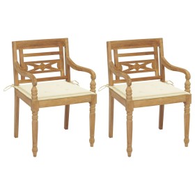 Sillas Batavia 2 uds teca maciza con cojines color crema de vidaXL, Sillas de jardín - Ref: Foro24-3062129, Precio: 255,25 €,...