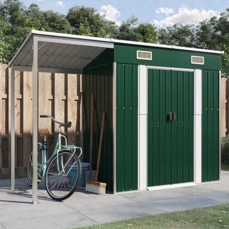 Green steel elongated roof garden shed 277x110.5x181 cm by vidaXL, Sheds - Ref: Foro24-364524, Price: 226,56 €, Discount: %
