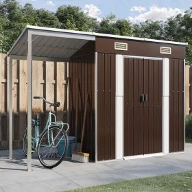 Cobertizo jardín tejado alargado acero marrón 277x110,5x181 cm de vidaXL, Cobertizos - Ref: Foro24-364527, Precio: 248,10 €, ...