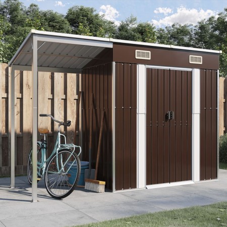 Gartenhaus mit verlängertem Dach aus braunem Stahl 277x110,5x181 cm von vidaXL, Schuppen - Ref: Foro24-364527, Preis: 252,64 ...