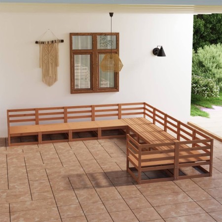 Juego de muebles de jardín 10 piezas madera maciza de pino