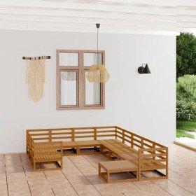 Juego de muebles de jardín 11 piezas madera maciza de pino
