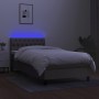 Cama box spring colchón y luces LED tela gris taupe 90x200 cm
